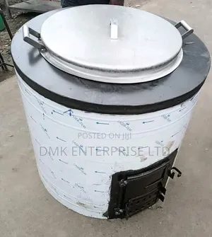 Large, Cylindrical Stainless Steel Energy-Saving Jiko or Boiling Pan