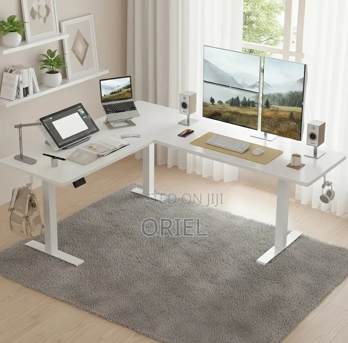 Electric L-Shaped Standing Desk – Adjustable Executive Office Table