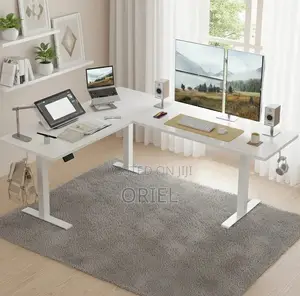 Electric L-Shaped Standing Desk – Adjustable Executive Office Table
