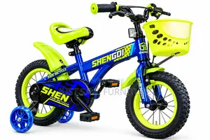 Shengqi Bicycle Size 12 Inch Blue and Neon Green With Training Wheels