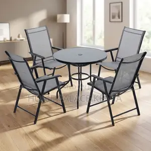 Outdoor Set; Foldable Four Chairs With Glass Table