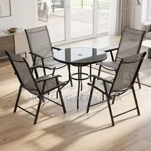 Outdoor Set; Foldable Four Chairs With Glass Table