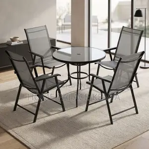 Outdoor Set; Foldable Four Chairs With Glass Table