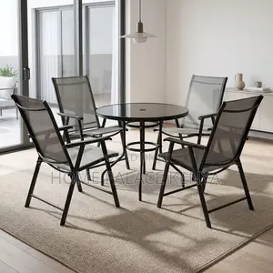 Outdoor Set; Foldable Four Chairs With Glass Table