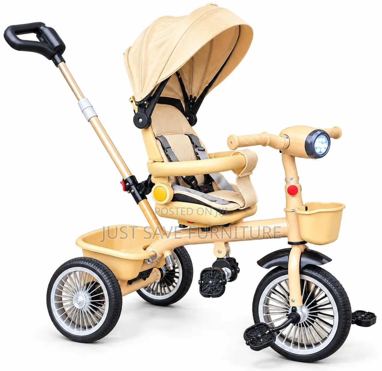 360° Rotating Baby Tricycle With Parent Push Handle, Canopy, Music