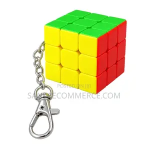 3 by 3 Mini Colourful Rubiks Cube With Keyholder Chain
