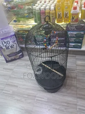 Round Metal Bird Cage With a Dome Top and Hanging Hook.