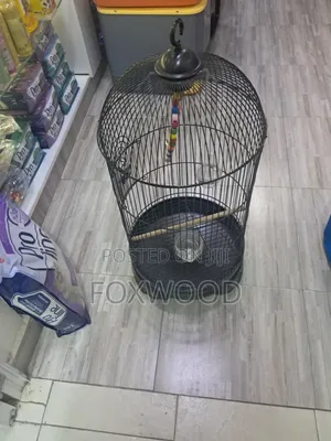 Round Metal Bird Cage With a Dome Top and Hanging Hook.