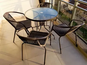 4-Piece Outdoor Balcony Set - Round Glass Top