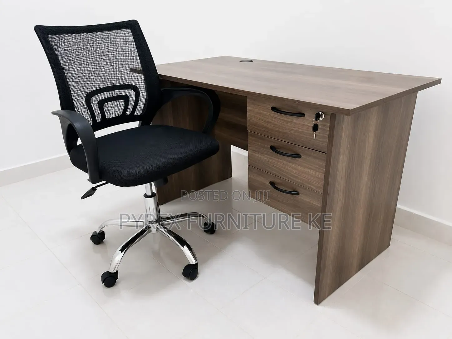Walnut Finish Executive Desk With Ergonomic Office Chair