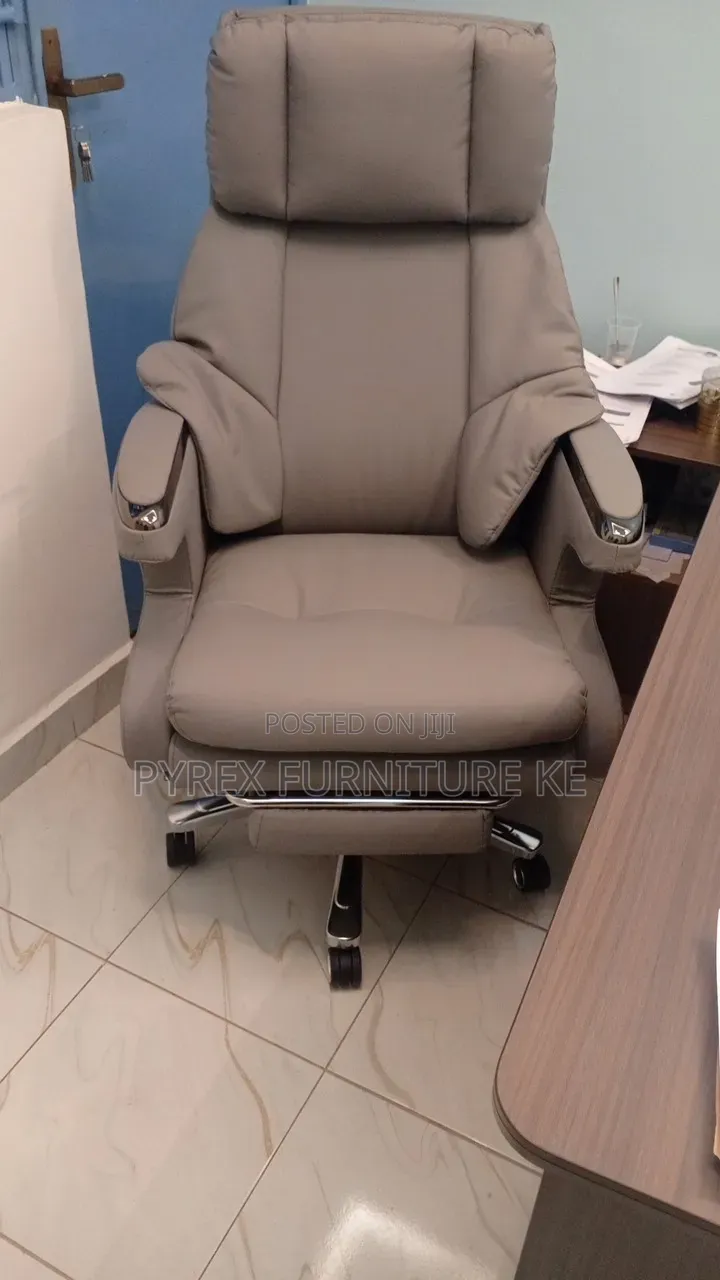 Grey PU Leather Swivel Chair With Armrest Controls