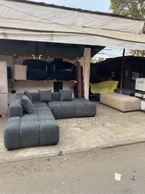 Premium 5-Seater Charcoal Grey Block-Tufted L-Shaped Sectional Sofa