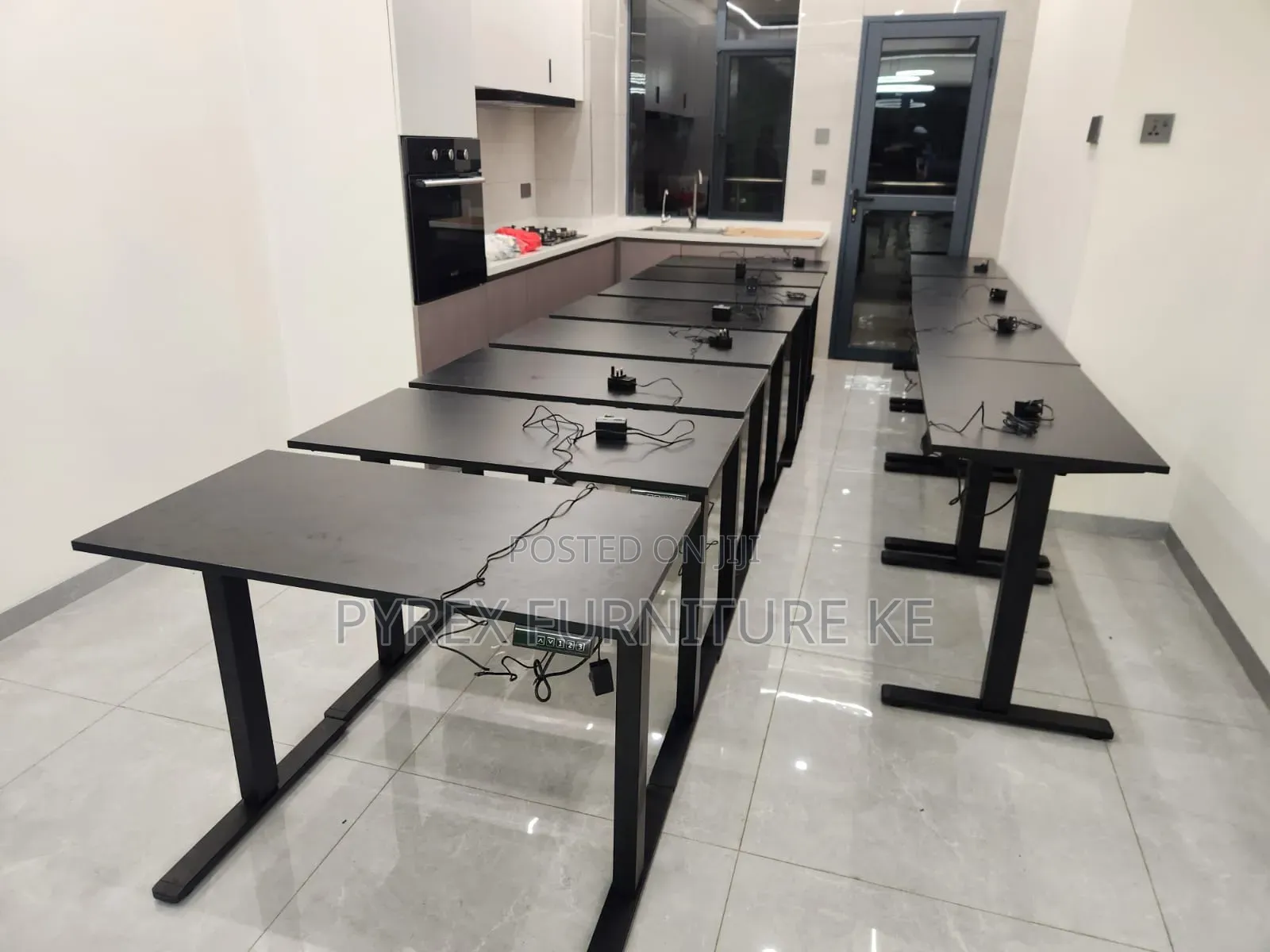 Modern Black Executive Desk With Electric Lift System