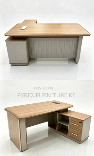 Off-White Manager Desk With Side Storage Cabinet and Drawers