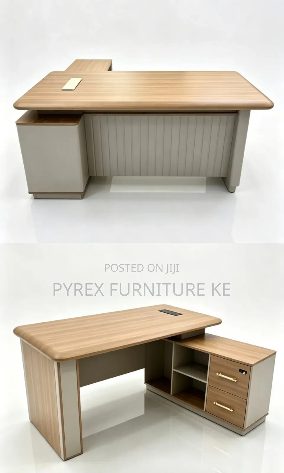 Off-White Manager Desk With Side Storage Cabinet and Drawers