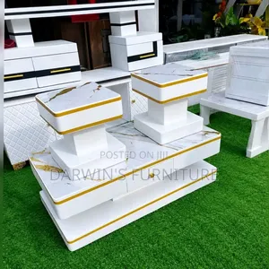 Coffee Table Gold and White and Two Stools