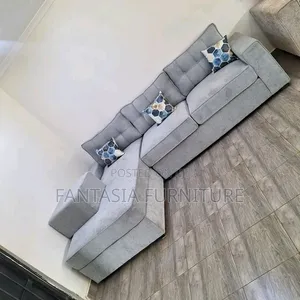 5 Seater Grey L-Shaped Sectional Sofa + Ottoman