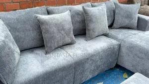 7 Seater Grey L-Shaped Sectional Sofa.