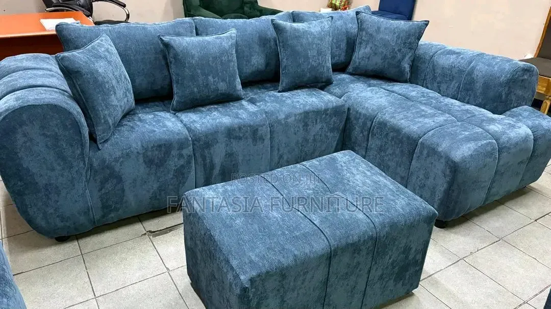 5 Blue L-Shaped Bubble Sofa + Ottoman