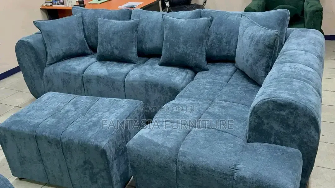 5 Blue L-Shaped Bubble Sofa + Ottoman