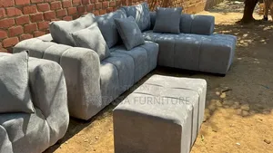 5 Seater Grey L-Shaped Bubble Sofa Set