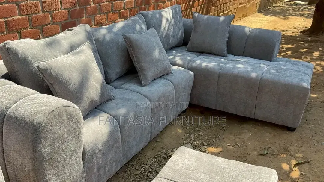 5 Seater Grey L-Shaped Bubble Sofa Set