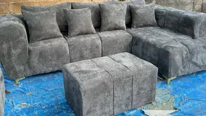 5 Seater Grey L-Shaped Bubble Sofa + Ottoman and Free Delivery