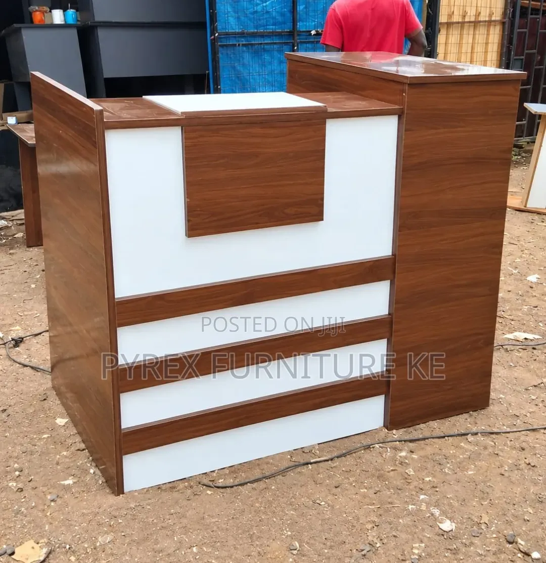 L-Shaped Front Office Desk With White and Walnut Finish