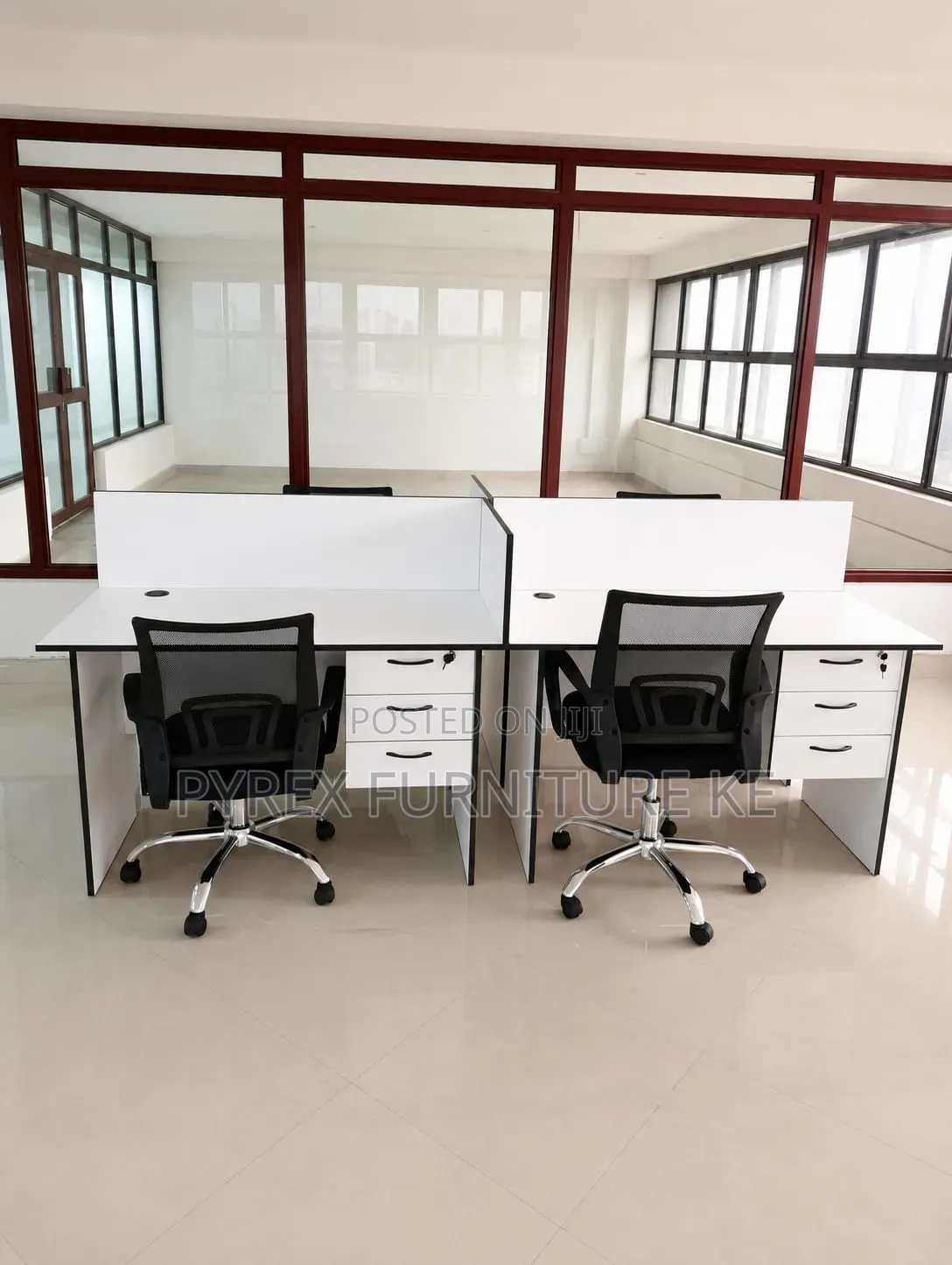 White Modular Office Desks With Partitions and 3 Drawer Storage