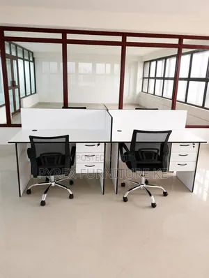 White Modular Office Desks With Partitions and 3 Drawer Storage