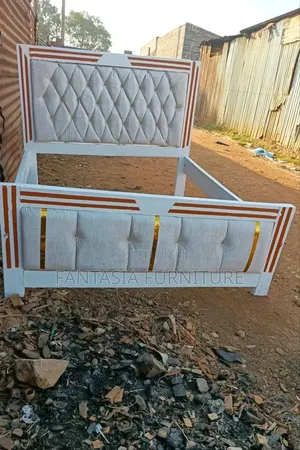 5 by 6 White Tufted Wooden Bed Frame