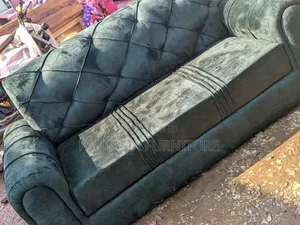 3 Seater Dark Green Diamond-Tufted Sofa
