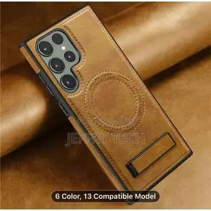 Leather Phone Case for Samsung S22 Ultra Magnetic Back Cover Stand