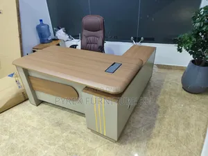 Modern Manager Desk With Wood Grain Top and Gold Accent - 1.8M