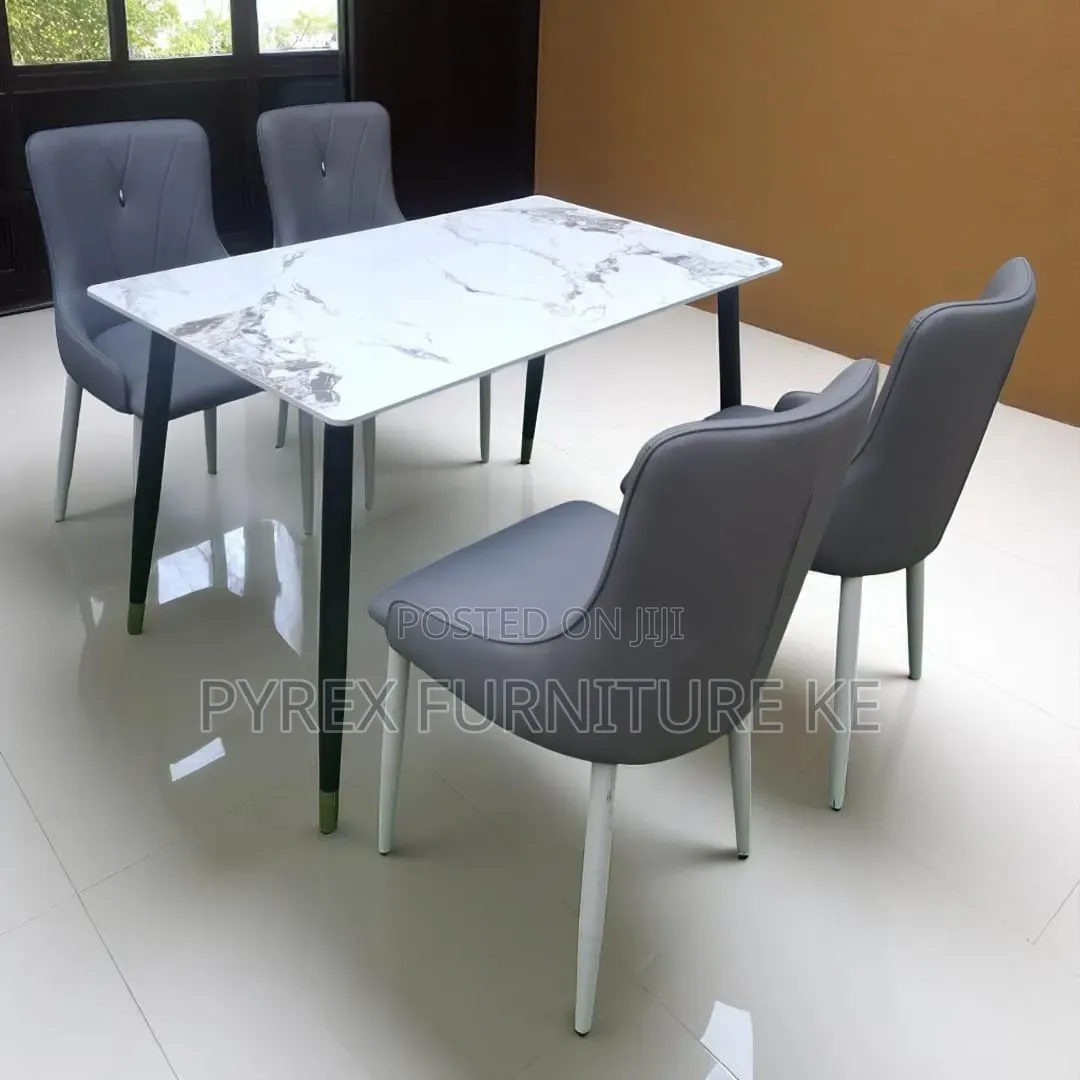 Contemporary Marble Effect Kitchen Table and 4 Leather Dining Chairs