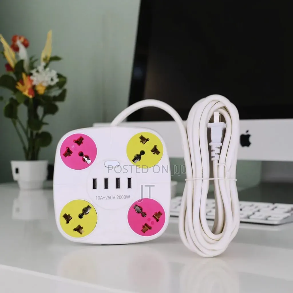 Round Extension Cord With 4 Sockets Outlets and Surge Protector