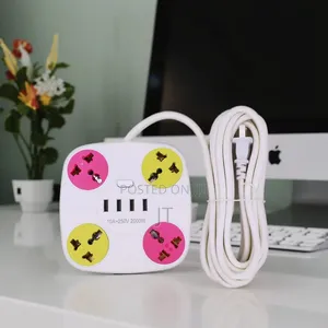 Round Extension Cord With 4 Sockets Outlets and Surge Protector
