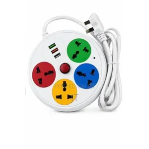 Round Extension Cord With 4 Sockets Outlets and Surge Protector