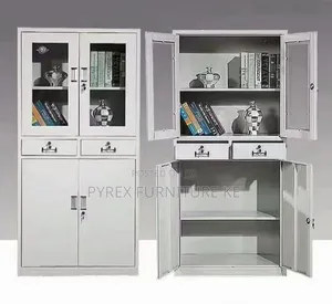 White Metal Filing Cabinet With Lockable Drawers and Shelves