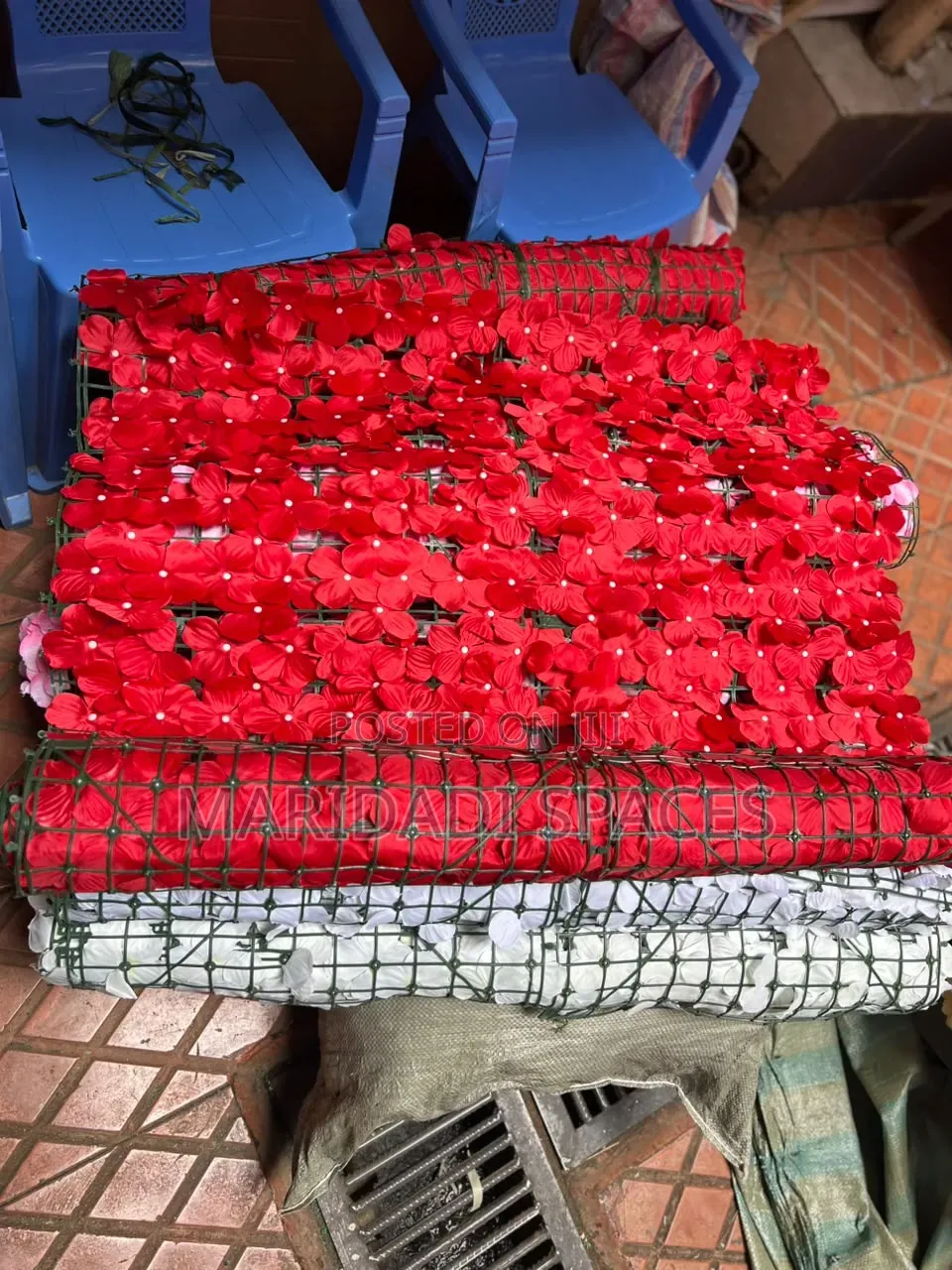 Red Artificial Flower Fence for Compound and Decor