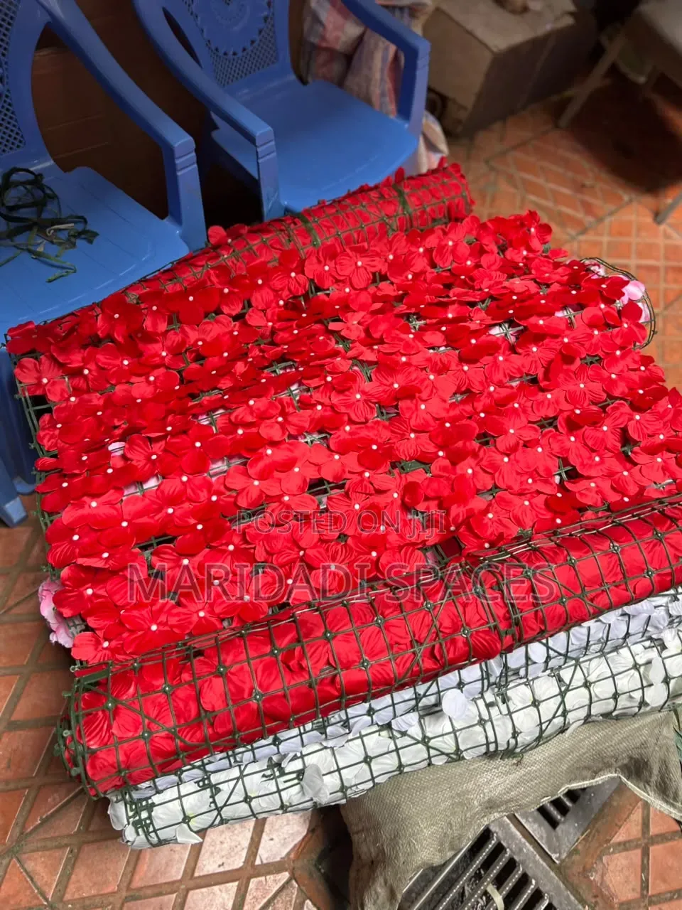 Red Artificial Flower Fence for Compound and Decor