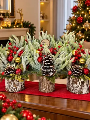 Decorated Snow-Dusted Christmas Trees