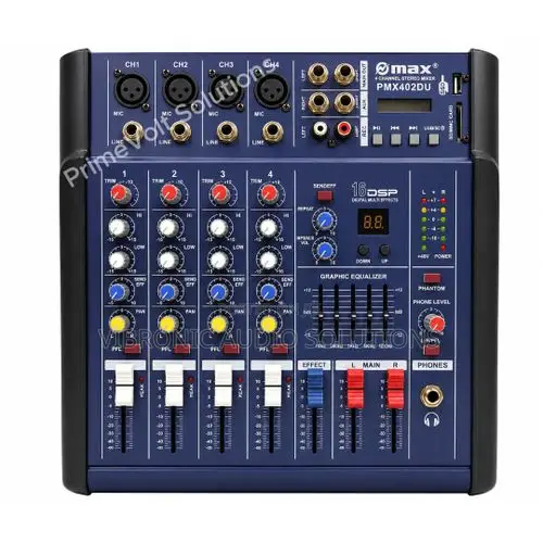 PMX402DU 4-Channel Professional Powered Mixer – Built-in Amplifier, US
