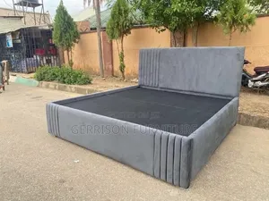 Custom 5x6 Grey Velvet Fully Upholstered Bed Frame (Brand New)