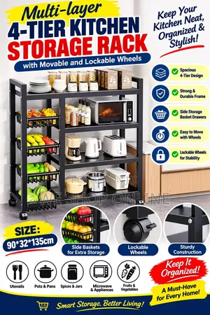 Multi-Layer 4-Tier Kitchen Storage Rack With Wheels