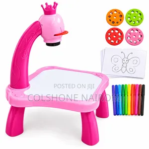 Pink Children's Drawing Projector Table, Stencils and Art Accessories