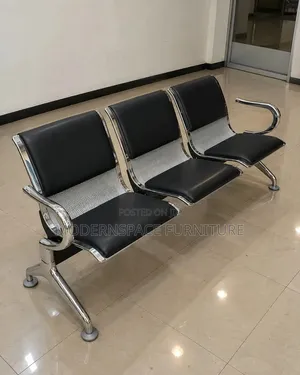 Office Chair;Three-Seater Black Reception Waiting Bench