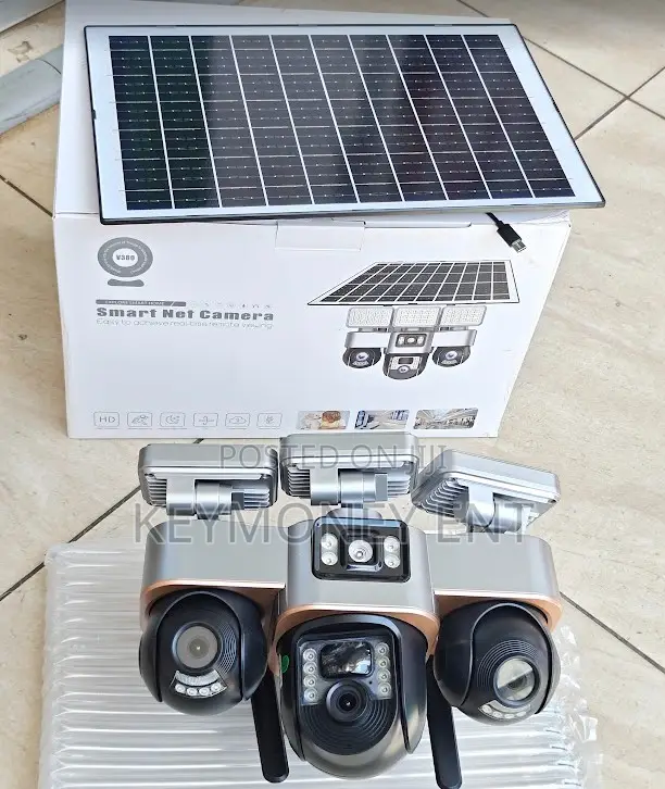 Triple LENS Solar PTZ Camera With 3 LED Lights for Colored Night Visio