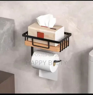 Metallic With Bamboo Tissue Holder