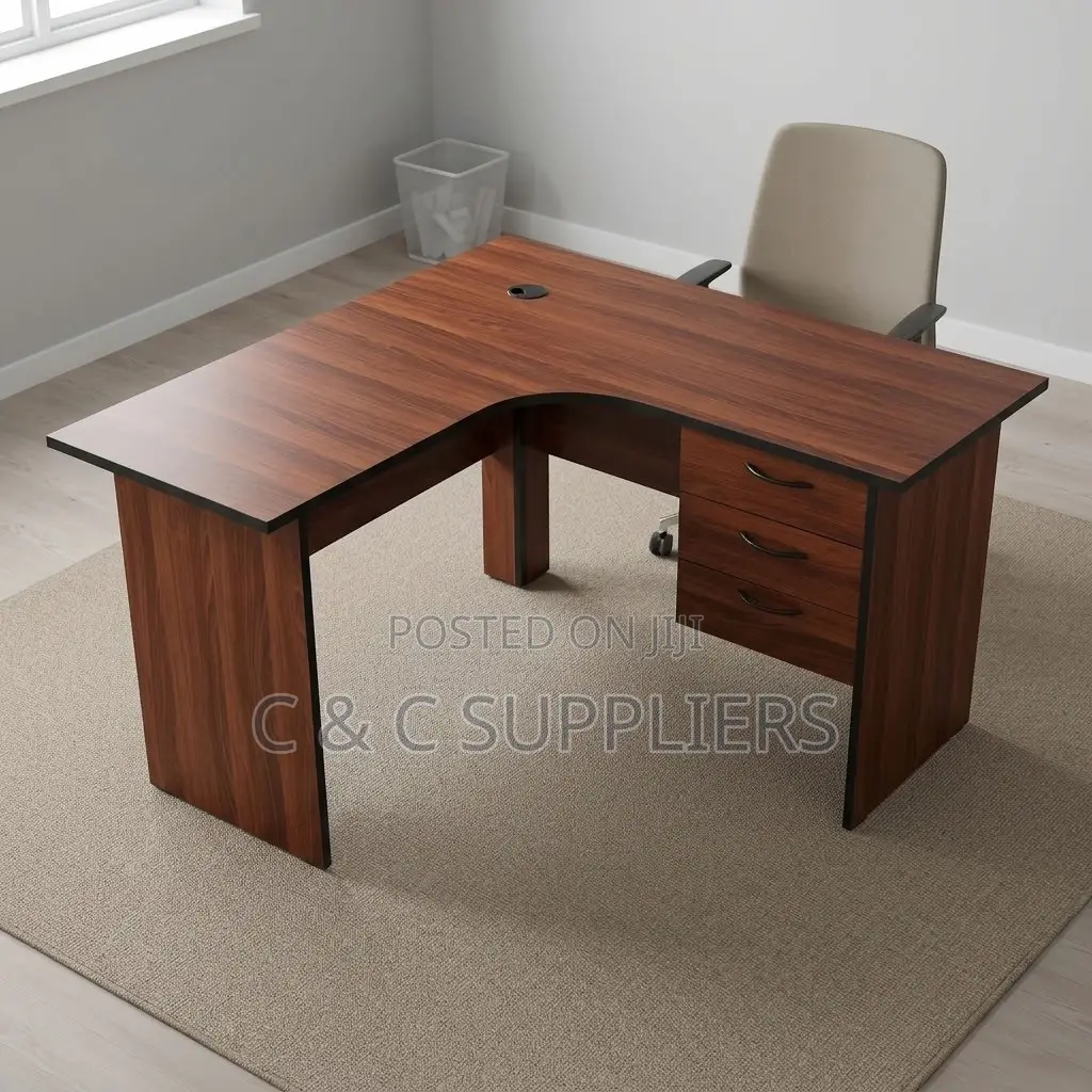 Curved Study Desk With Drawers-120cm